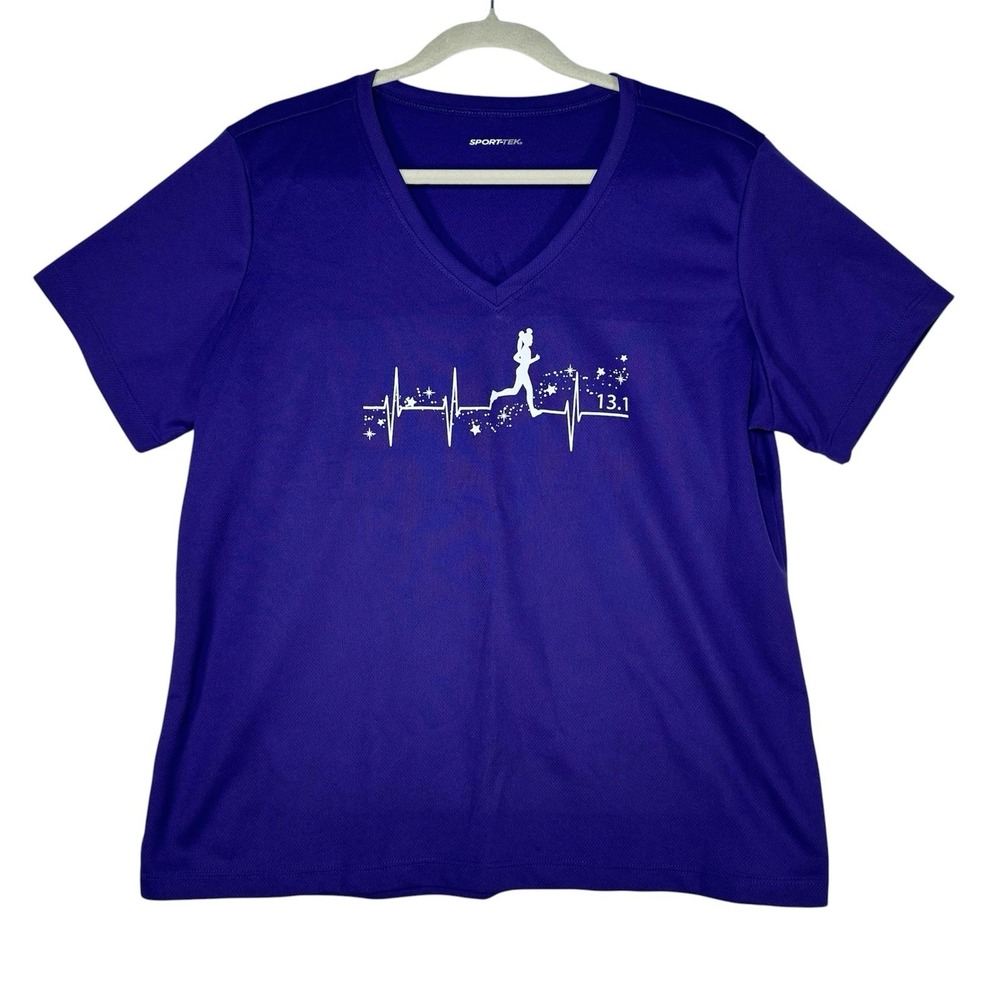 Sport Tek 13.1 Half Marathon Running Shirt XL Purple V Neck Athletic Tee Gym